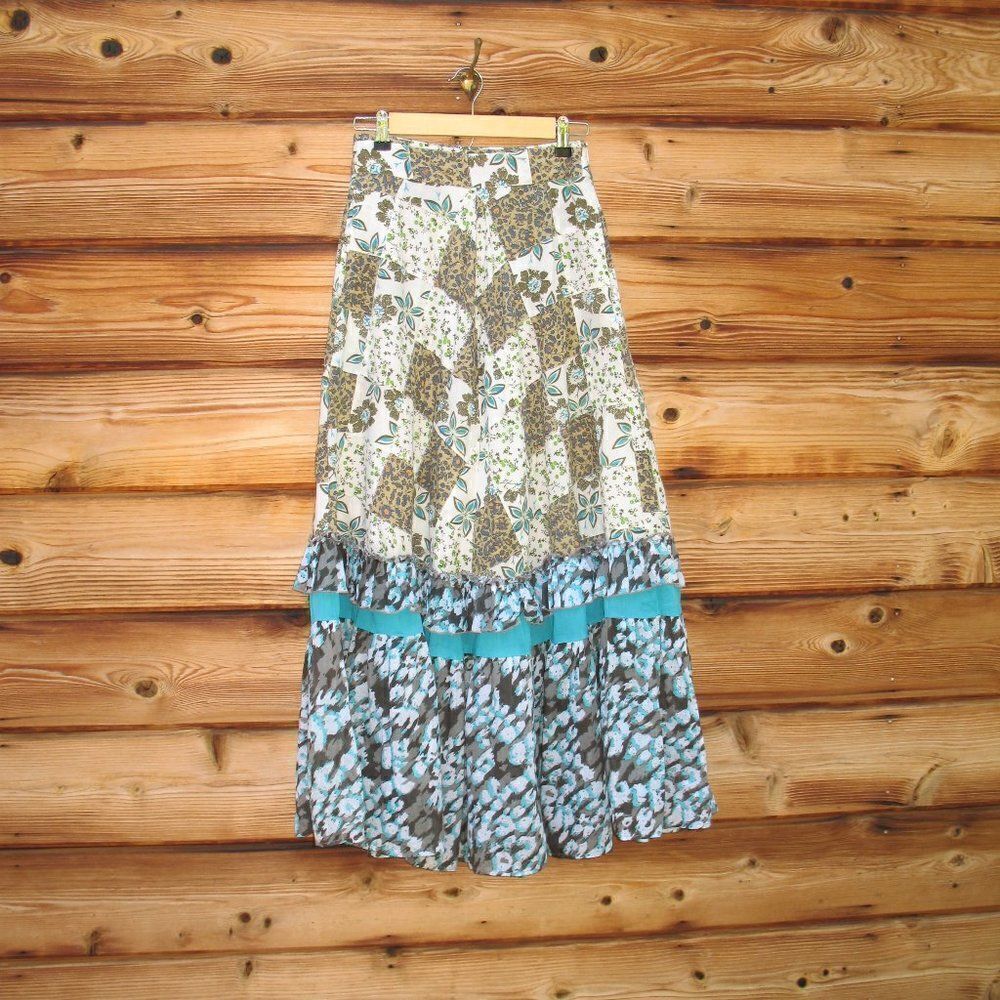 Blue Cream Patchwork Maxi Skirt - Picture 4 of 10